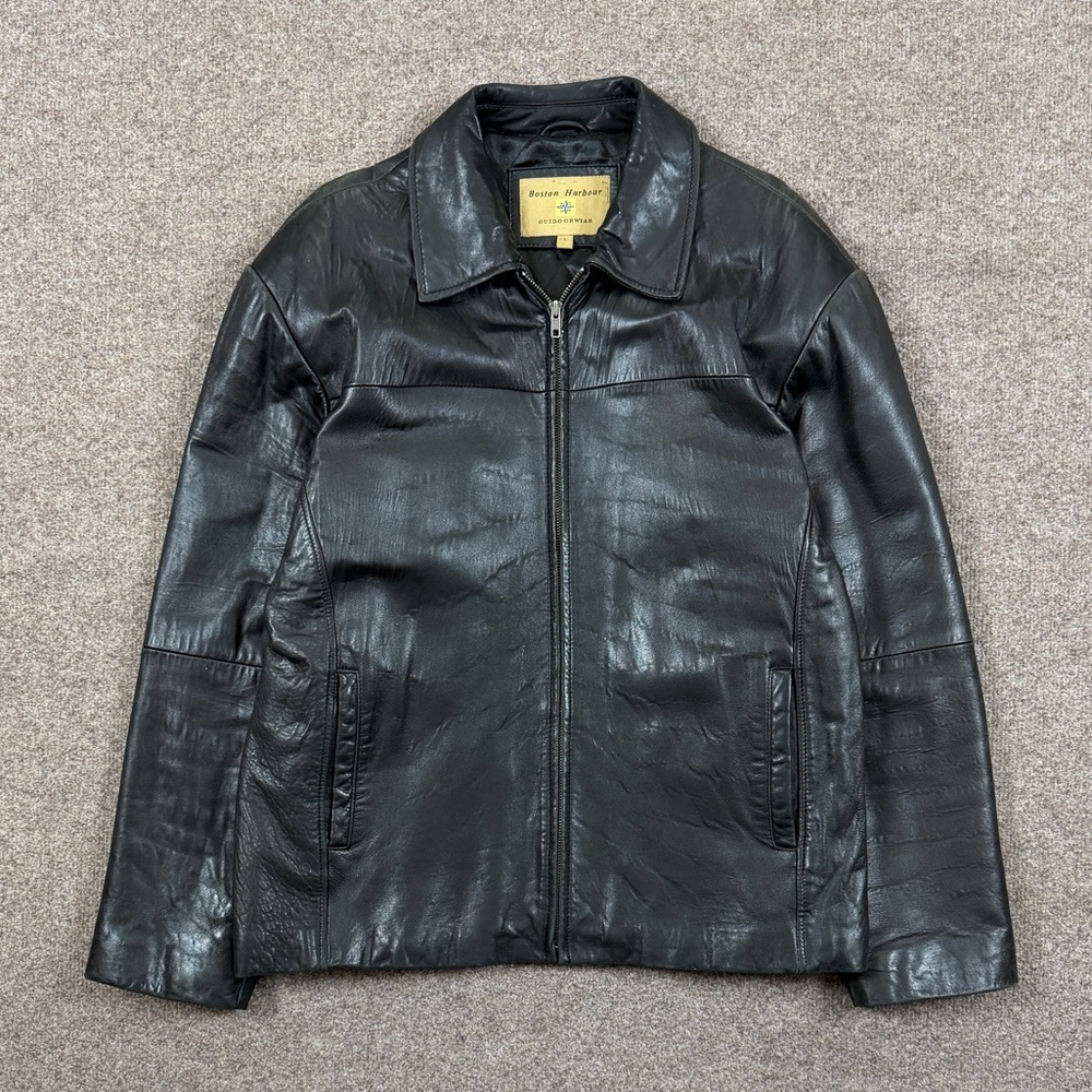Vintage Boston Harbour Black Genuine Leather Full Zip Jacket Men’s L Quilt Lined
